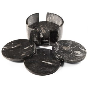 Natural History - Polished Fossil Orthoceras Coaster Set