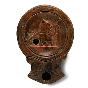 Roman Oil Lamp with Theatre Scene