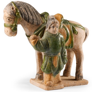 Chinese Ming Glazed Terracotta Horse and Attendant
