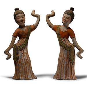 Chinese Tang Painted Dancing Ladies Pair