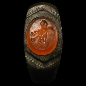 Roman Bronze Ring with Eros Gemstone