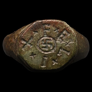 Roman Bronze Ring with FELIX and Gammadion