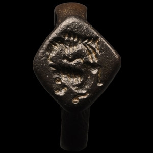 Bronze Signet Ring with Lion and Prey