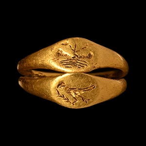 Gold Marriage Ring with Clasped Hands and Eagle