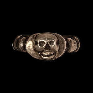 Georgian Silver Memento Mori Skull Ring with Monogram