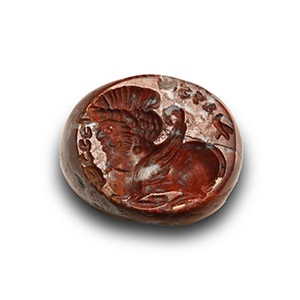 Sassanian Red Jasper Stamp Seal with Human-Headed Bull