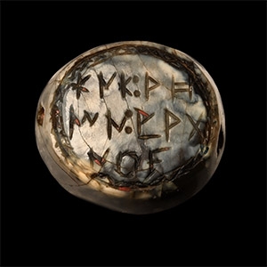 Graeco-Phoenician Mottled Agate Scaraboid with Three Line Inscription