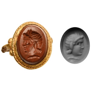 Roman Jasper Gemstone with Head of Pan in Gold Ring Bezel