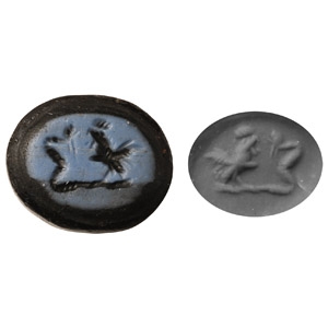 Roman Gem with Cockerel Fighting a Snake