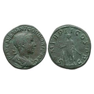 Ancient Roman Imperial Coins - Gordian III - Emperor Standing AE Sestertius