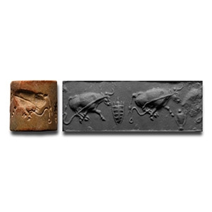 Western Asiatic Stone Cylinder Seal with Advancing Bulls