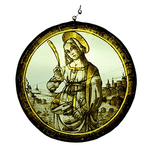 Stained Glass Roundel with a Female Martyr Saint