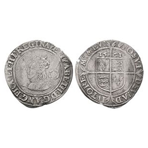 Elizabeth I - 1561 - AR Sixpence