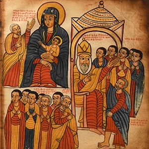 Ethiopian Manuscript Page with The Miracle of the Lame Man