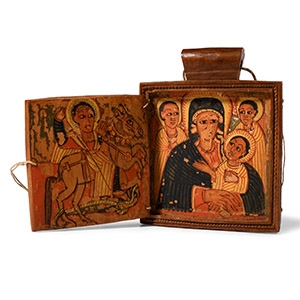 Ethiopian Wooden Icon with Paintings of Saints
