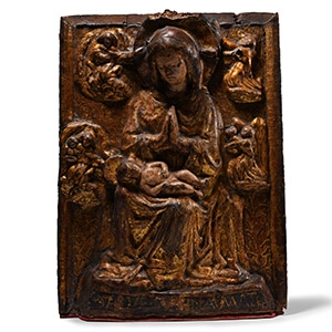 Gilt Wooden Relief with Enthroned Virgin and Child Surrounded by Angels