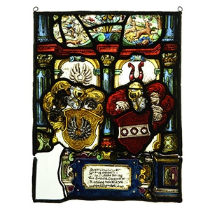 Stained Glass Panel with Enamelled Armorial Motifs
