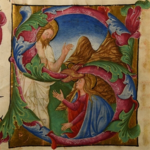 Large Miniature of Letter S from a Choir Book, The Risen Christ with Mary Magdala