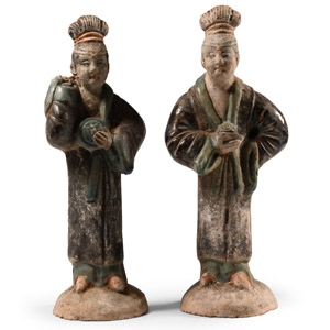 Chinese Qing Glazed Terracotta Pair of Ladies