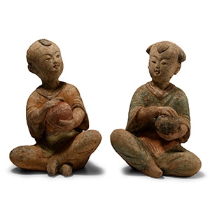 Chinese Wei Terracotta Seated Children Pair