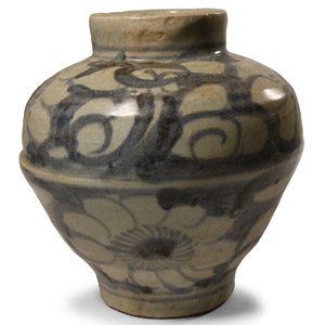 Chinese MIng Blue and White Jar with Peonies