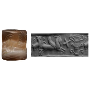Western Asiatic Agate Cylinder Seal with Zoomorphic Motifs