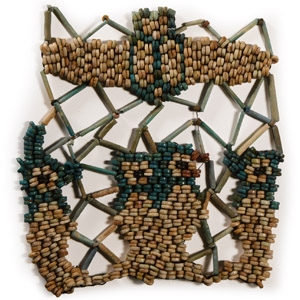 Egyptian Beaded Mummy Mask Panel with Four Sons of Horus