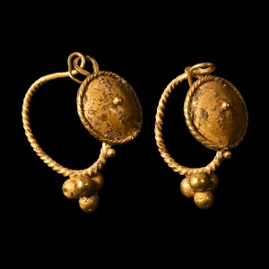 Gold Earring Pair with Bosses