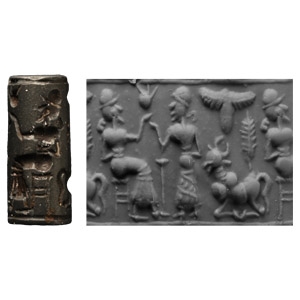 Late Babylonian Stone Cylinder Seal with Presentation Scene