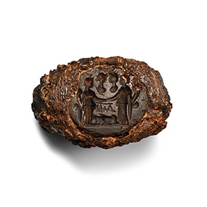 Roman Gemstone in Iron Bezel with Fortuna and Inscription
