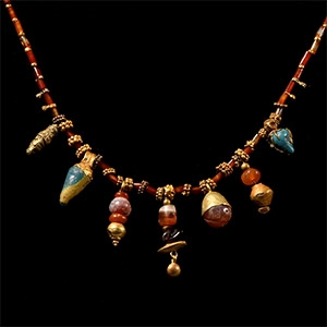 Western Asiatic Ancient Bead and Gold Element Necklace