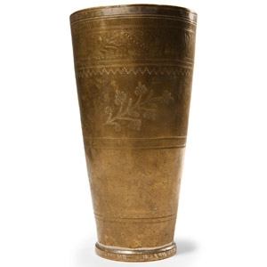 Indian Benares Brass Embossed Vessel