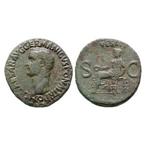 Ancient Roman Imperial Coins - Caligula - Vesta AE As