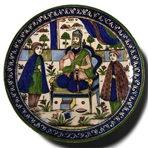 Large Iranian Ceramic Plate with Enthroned Nobleman