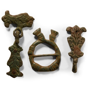 Medieval Bronze Annular Buckle and Sword Belt Hanger Group