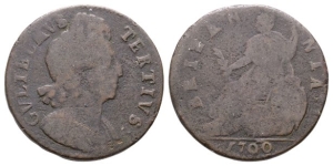 England. Stuart, William III AE Halfpenny.