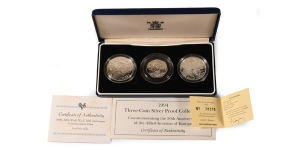 World War II. 50th Anniversary Cased Proof Silver Commemorative Coin Collection.