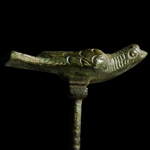 Roman Bronze Distaff with Bird Finial