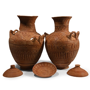 Large Greek Geometric Amphora Pair