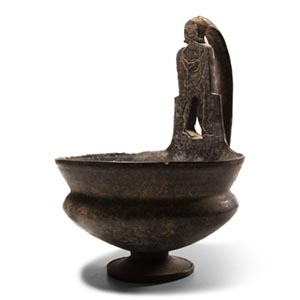 Etruscan Blackware Terracotta Kyathos with Nude Kouros