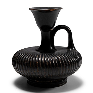 Greek Black-Glazed Ribbed Lekythos