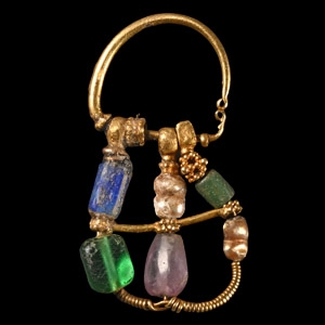 Greek Gold Earring with Gemstones