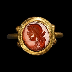 Roman Apollo Gemstone in Gold Ring