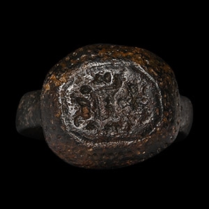 Tudor Period Bronze Ring with Armorial Motif