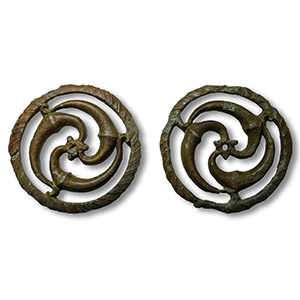 Large Roman Harness Mount Bronze Trumpet Whorl Mount Pair