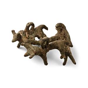 Luristan Bronze Votive Oxen Pair with Driver