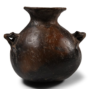 Pre-Columbian Peruvian Burnished Black Pot with Frogs
