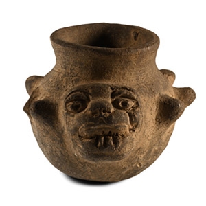 Pre-Columbian Terracotta Cup with Panther Face