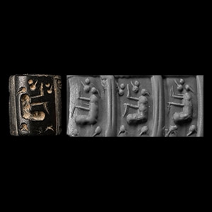 Uruk Black Stone Cylinder Seal with Seated Figure