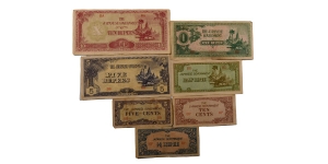 Japanese Occupation. 5 Cents to 10 Rupees Banknote Group